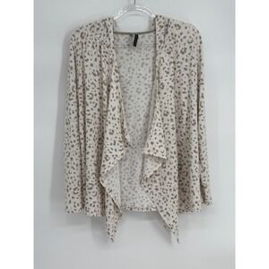 Jaclyn Intimates Womens Sz S Leopard Print Hooded Waterfall Draped Cardigan Tan